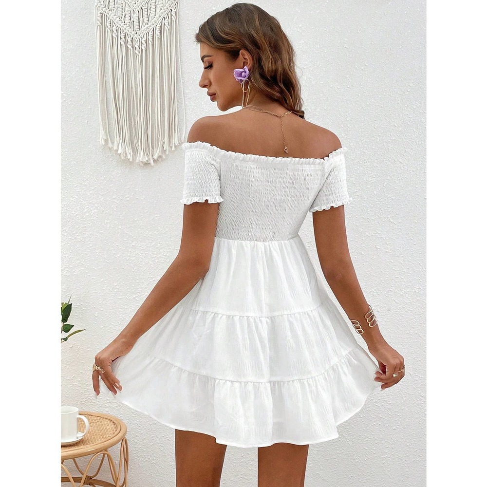 🌟 Off the Shoulder Ruffle Hem mini Dress - Picture 5 of 8